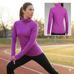 Under Armour Women's ColdGear Funnel Neck Top 1239148 Purple Running Shirt M